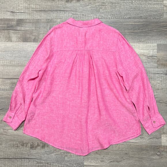 Sigrid Olsen 1X Linen Mandarin Collar Half Button Beach Tunic Top Pink Coastal - Picture 2 of 7